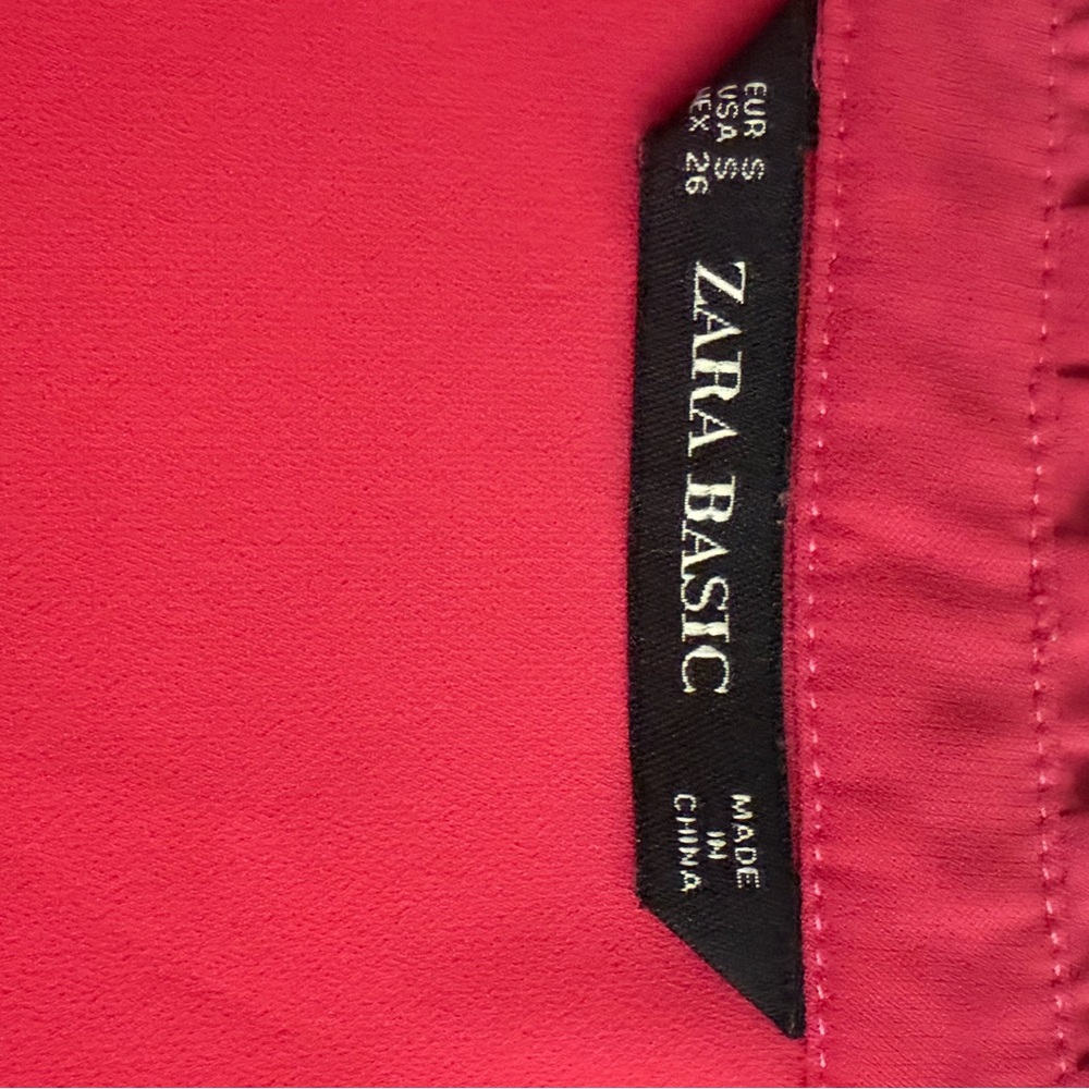 Zara Basic Hot Pink Ruffle Mock‎ Neck Blouse (Size S) Y2K, casual, workwear - Picture 7 of 8